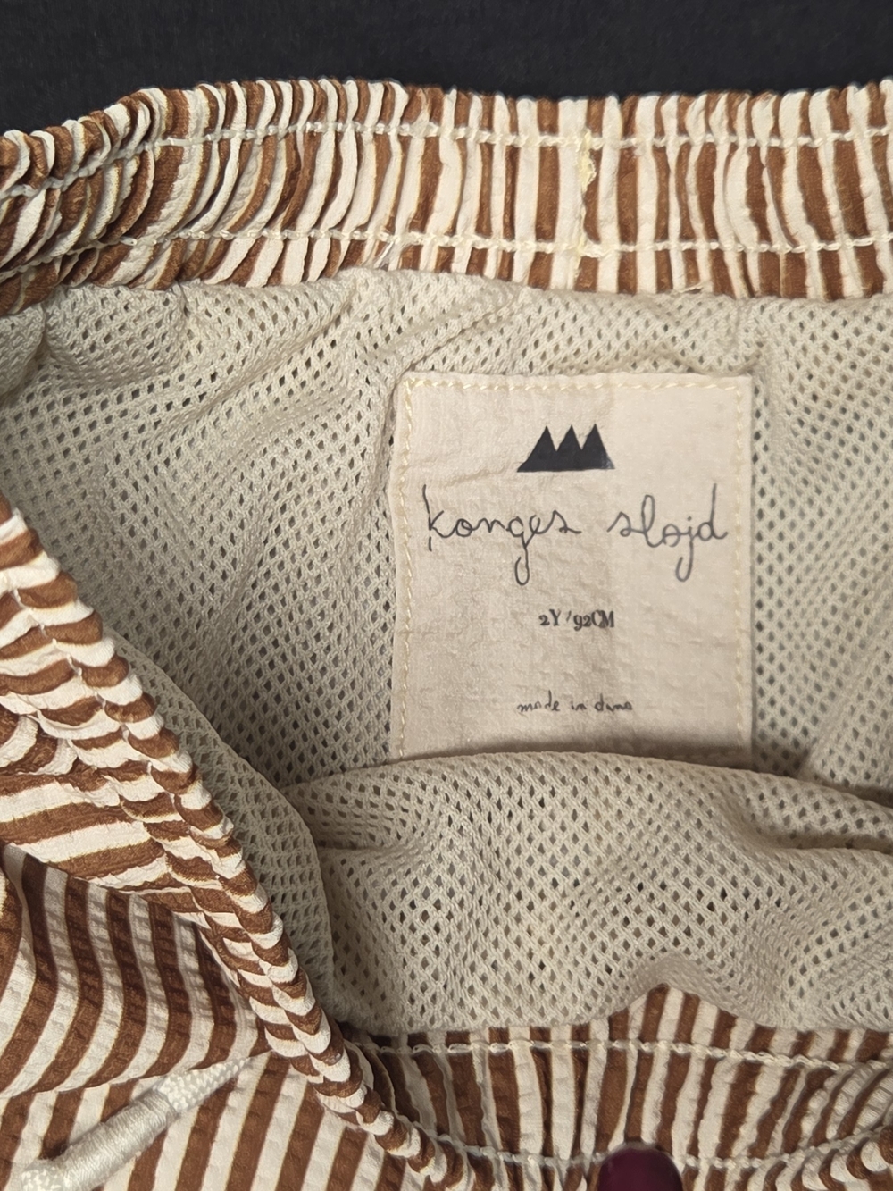 Konges Slojd Copenhagen Brown Cream Striped Swim Trunks Boardshorts Size 2Y 2T